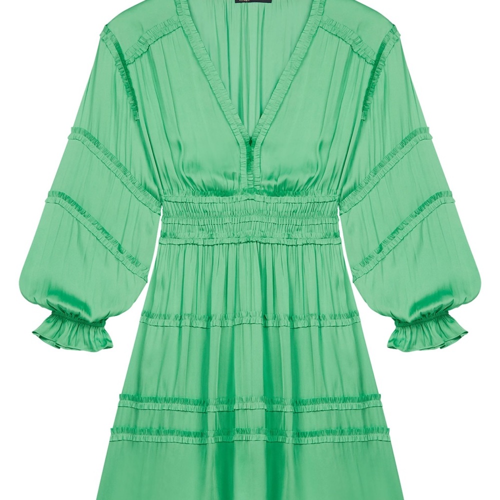 Maje Green Satin Mini Dress, Size 38 (6)